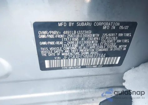 2022 Subaru Forester Premium z USA, uszkodzony, nr VIN JF2SKAEC9NH477144